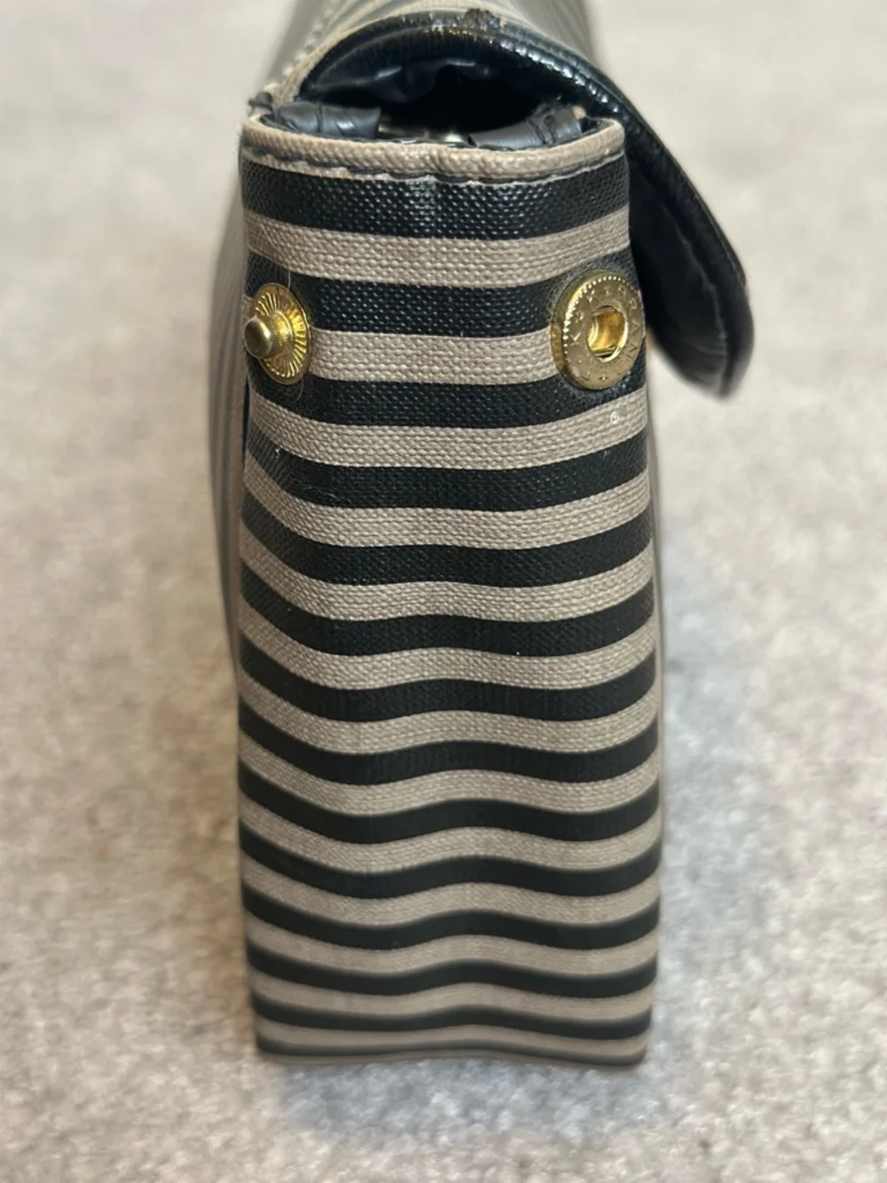 Oscar de la Renta Black and Cream Striped Clutch Makeup Bag
